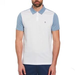 Original Penguin Color Block Polo Classic Fit Cotton Light Gray Blue Size L
